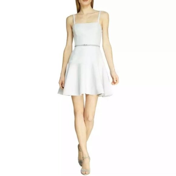 Halston Heritage Faille Belted Fit and Flare Mini Dress - Picture 2 of 9
